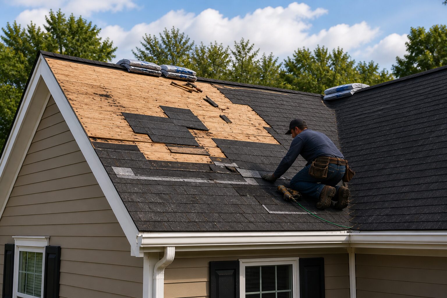 roofing service fairfax va contractor installing and repairing asphalt shingles on residential roof