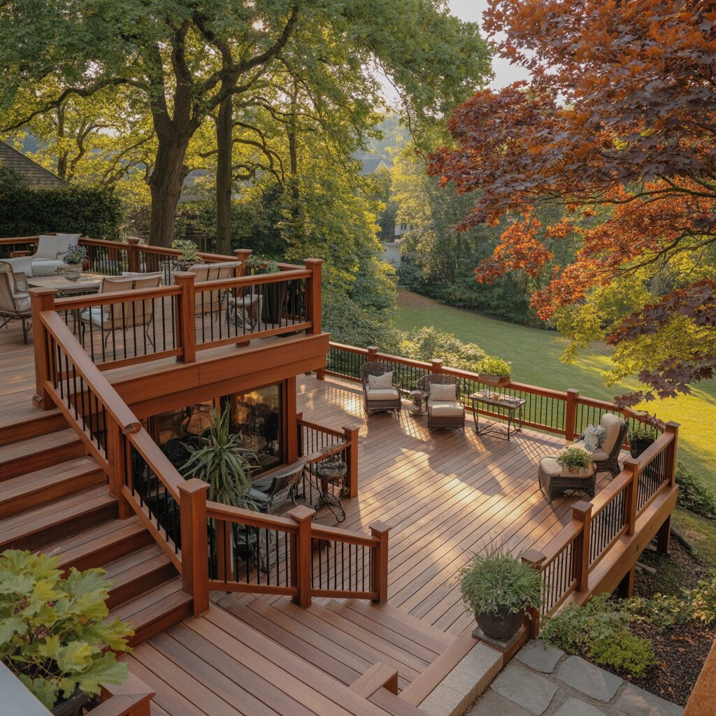 composite deck with railing and landscaping at a Northern Virginia home